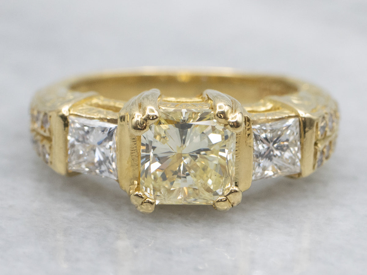 Fancy Princess Cut Yellow Diamond Engagement Ring