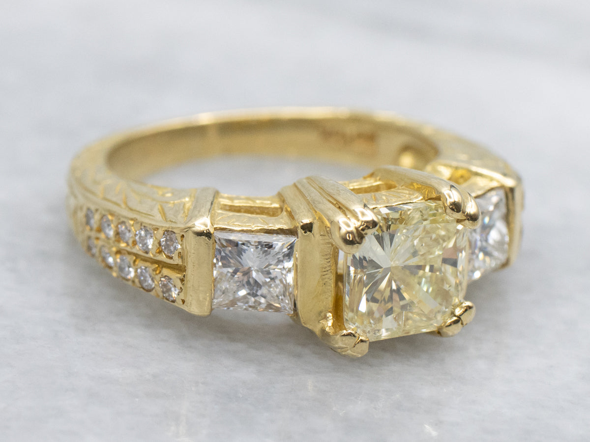 Fancy Princess Cut Yellow Diamond Engagement Ring