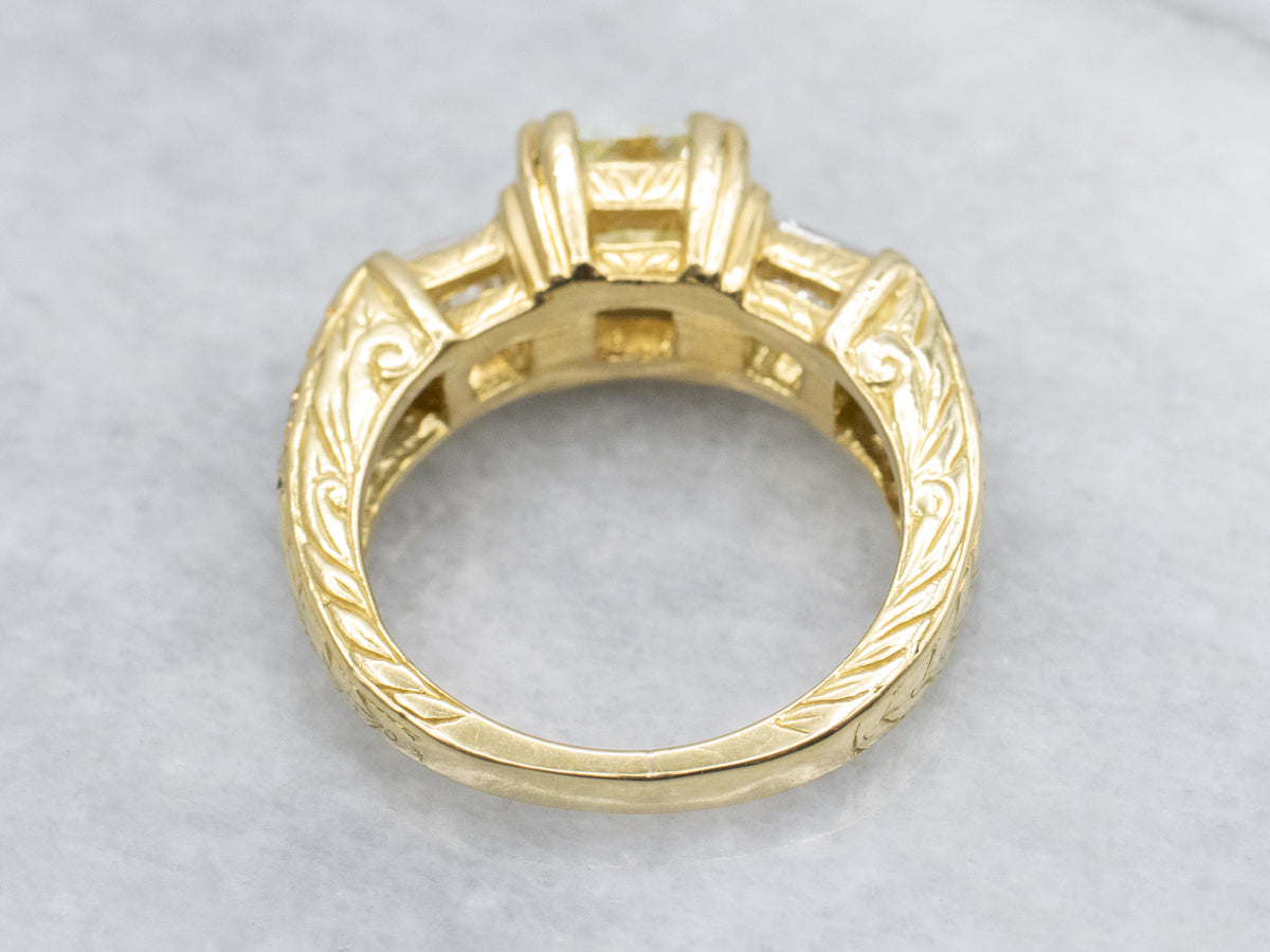 Fancy Princess Cut Yellow Diamond Engagement Ring