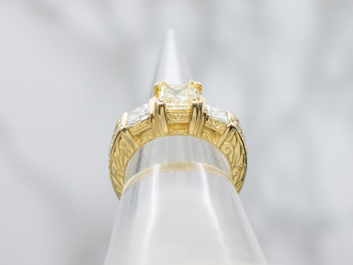 Fancy Princess Cut Yellow Diamond Engagement Ring