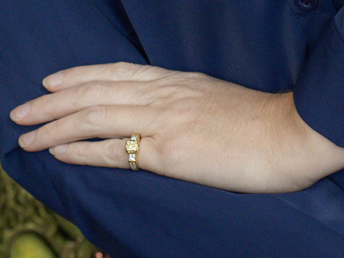 Fancy Princess Cut Yellow Diamond Engagement Ring