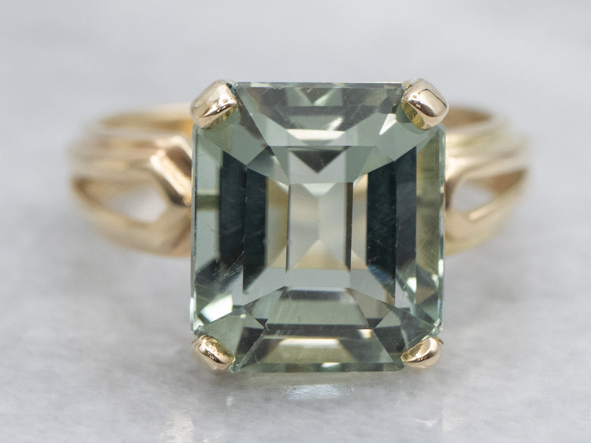 Light Green Tourmaline and Gold Ring