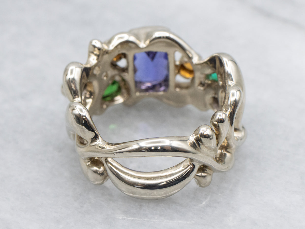 Modernist Multi-Gemstone Abstract Gold Ring