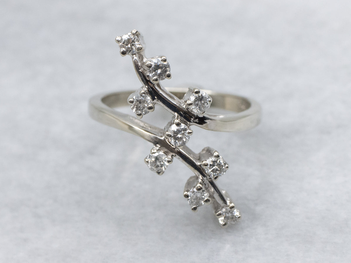 Twinkling White Gold Diamond Bypass Ring
