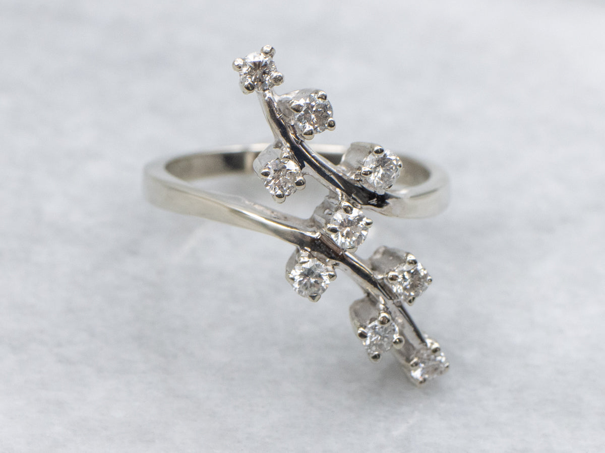 Twinkling White Gold Diamond Bypass Ring