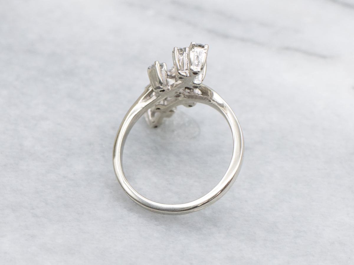 Twinkling White Gold Diamond Bypass Ring