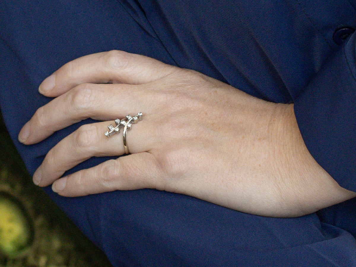 Twinkling White Gold Diamond Bypass Ring