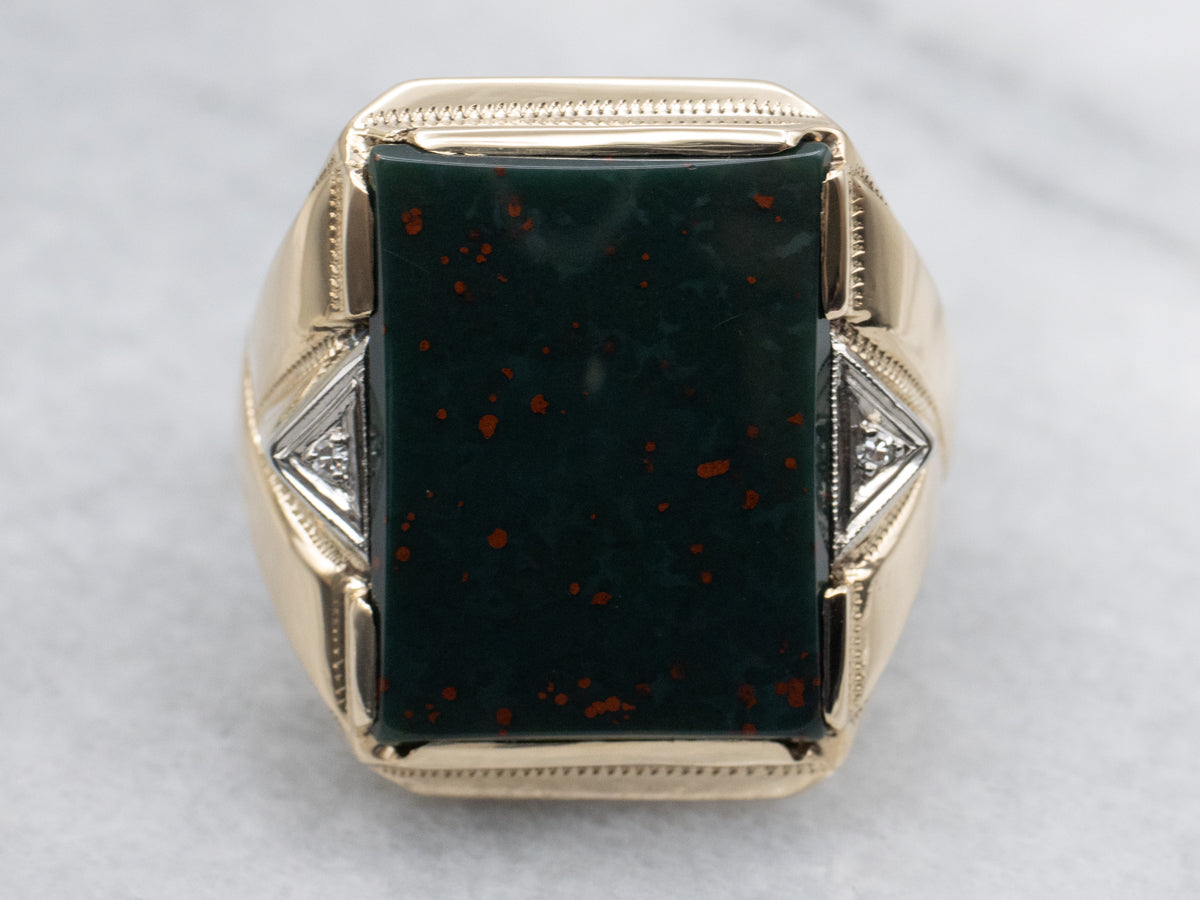 Men's Mid-Century Bloodstone Ring with Diamond Accents