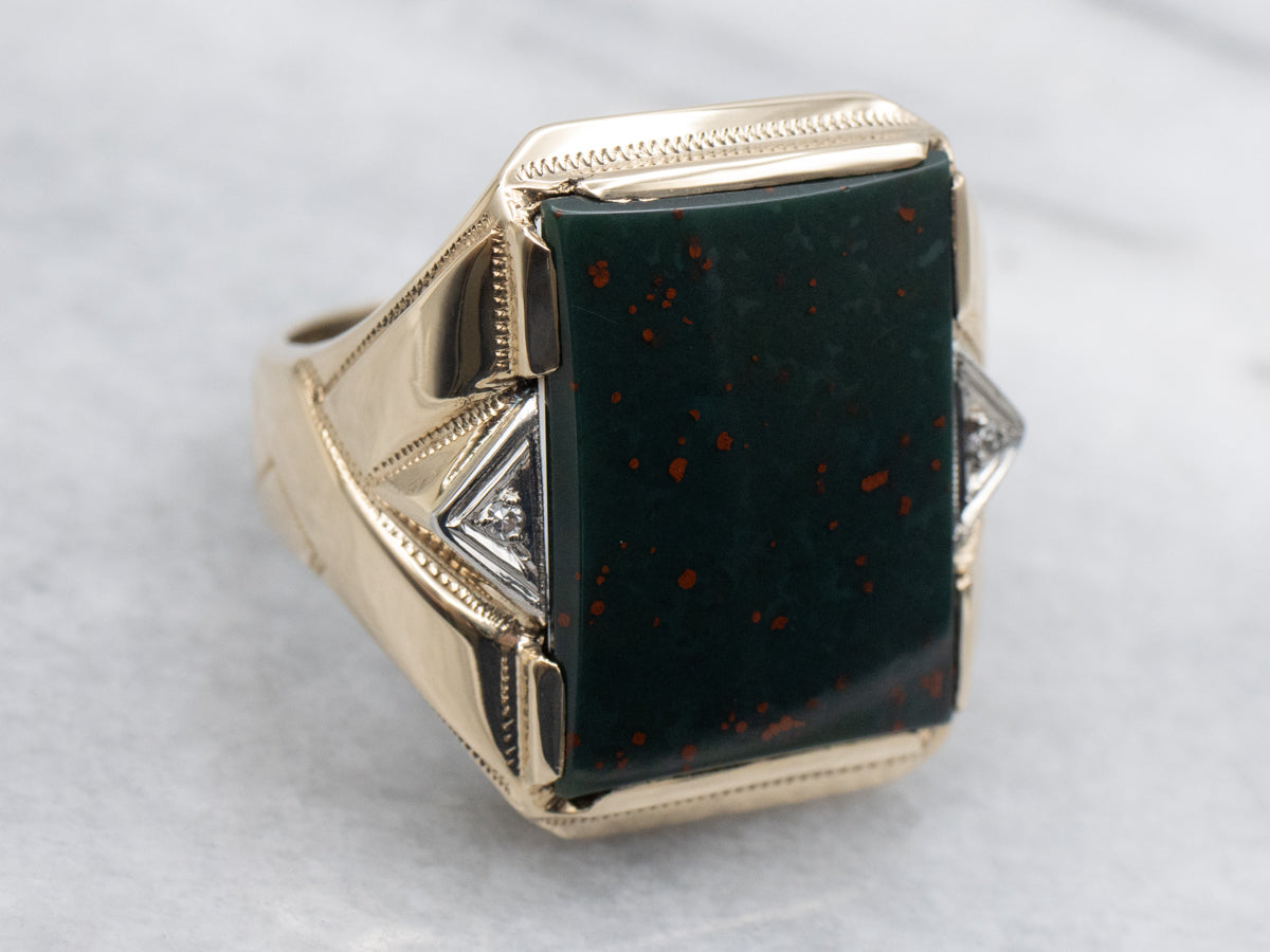 Men's Mid-Century Bloodstone Ring with Diamond Accents
