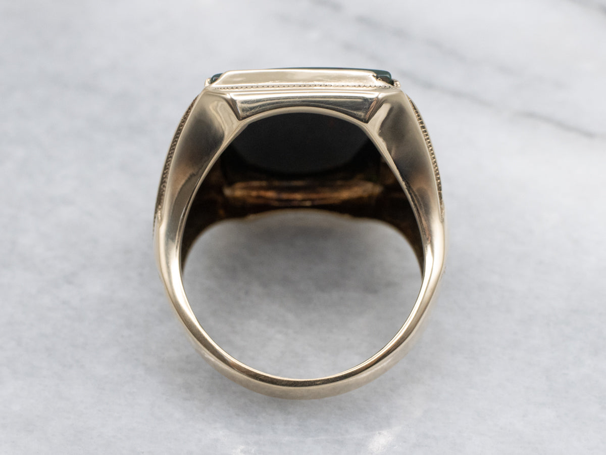 Men's Mid-Century Bloodstone Ring with Diamond Accents