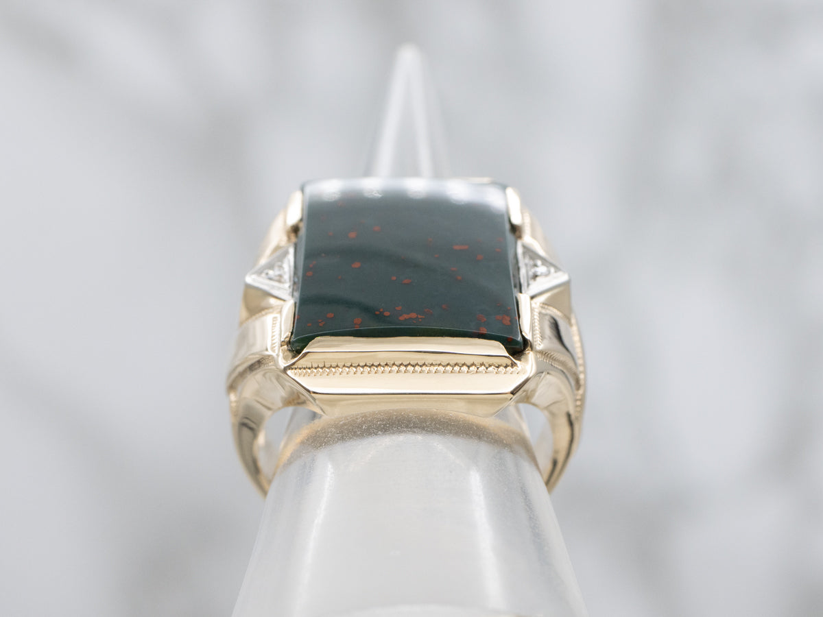 Men's Mid-Century Bloodstone Ring with Diamond Accents
