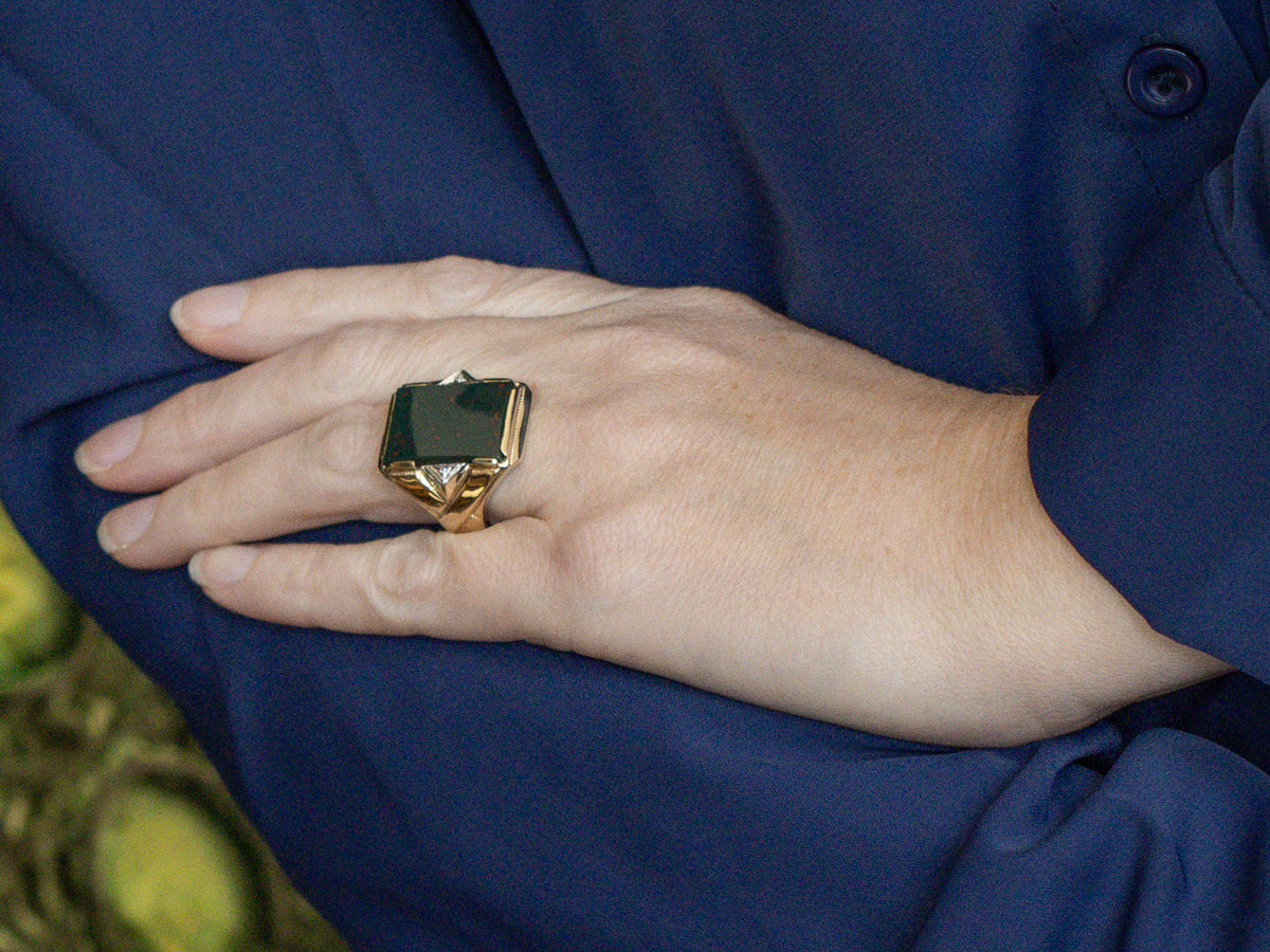 Men's Mid-Century Bloodstone Ring with Diamond Accents