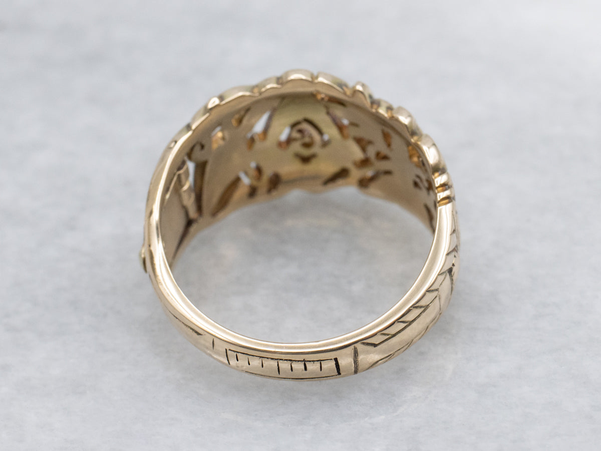 Antique Gold Masonic Symbols Ring with Hidden Compartment