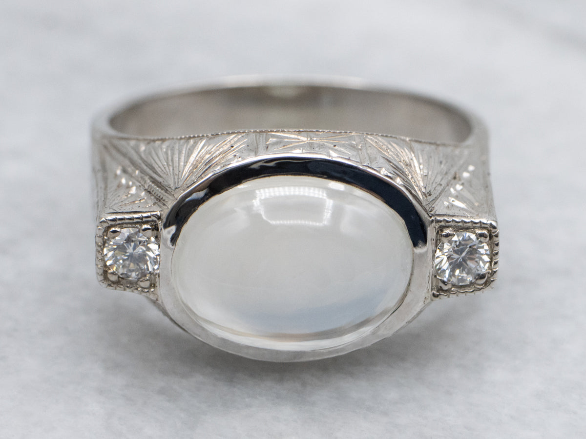 Men's 1920s East-to-West Set Moonstone and Diamond Ring