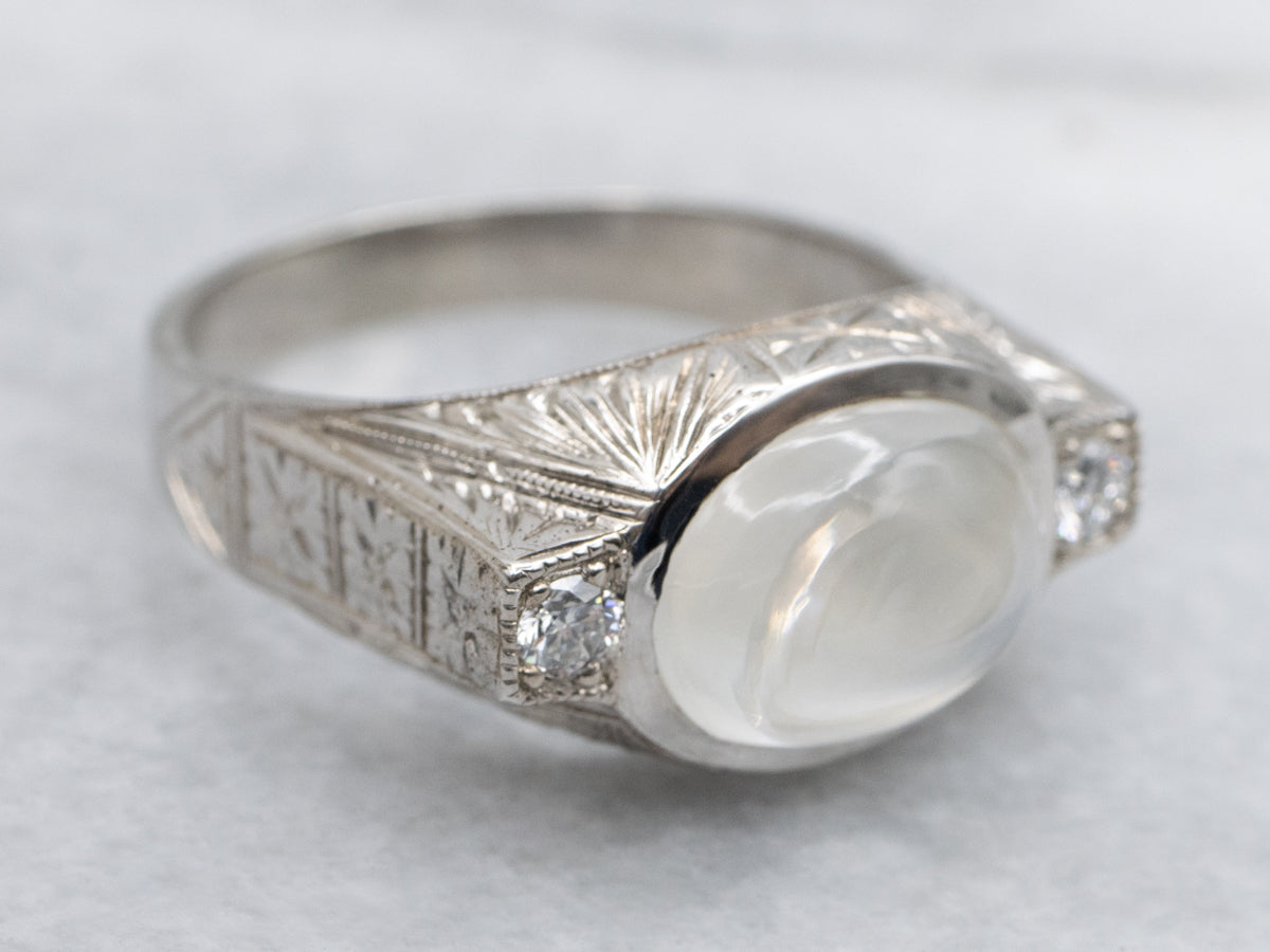 Men's 1920s East-to-West Set Moonstone and Diamond Ring