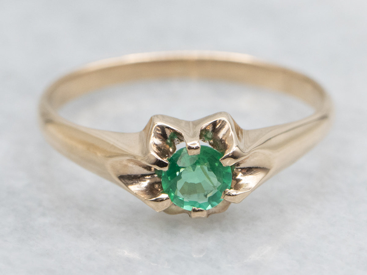 Vintage 14K Yellow Gold Emerald Solitaire Ring