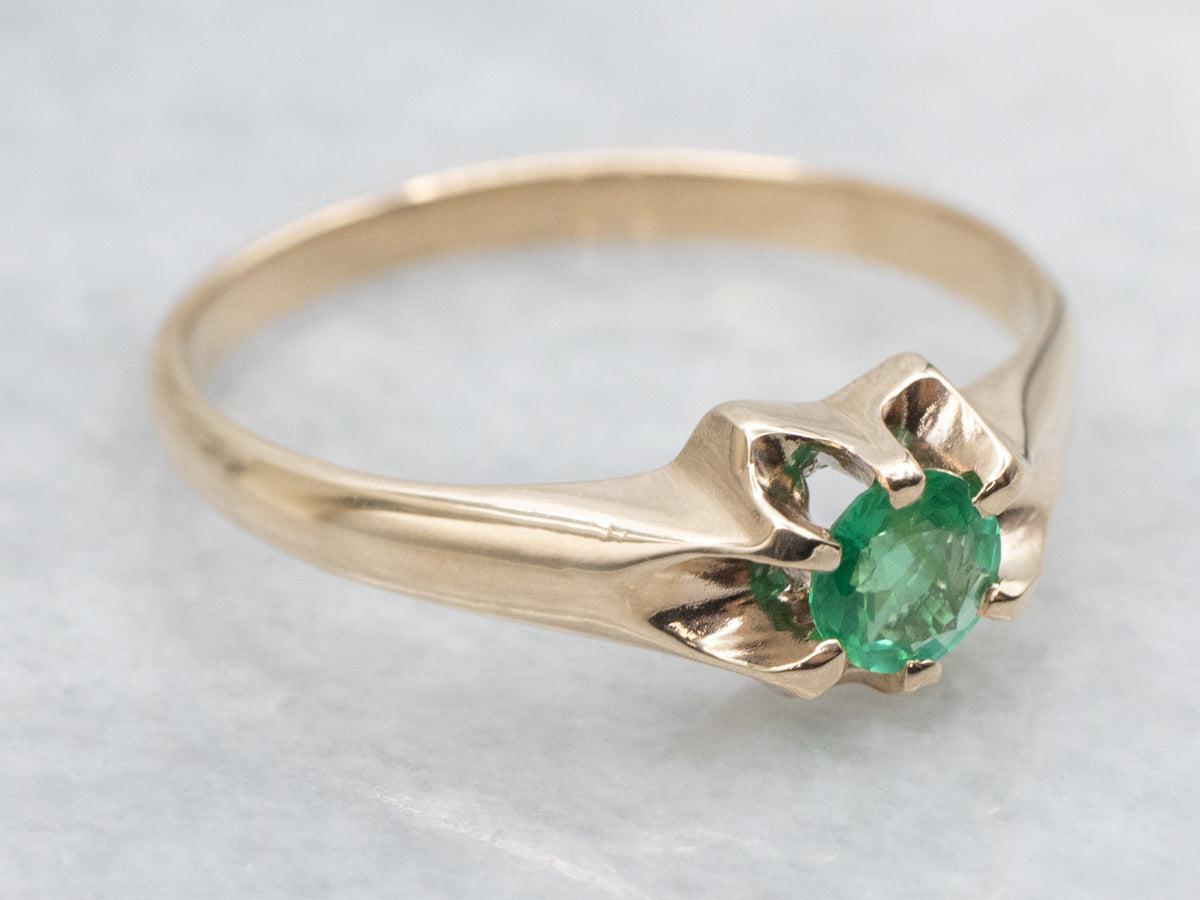 Vintage 14K Yellow Gold Emerald Solitaire Ring