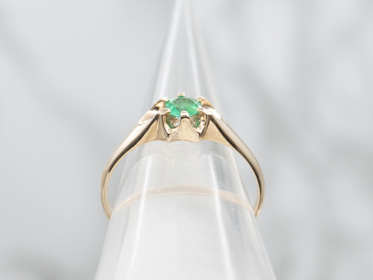 Vintage 14K Yellow Gold Emerald Solitaire Ring