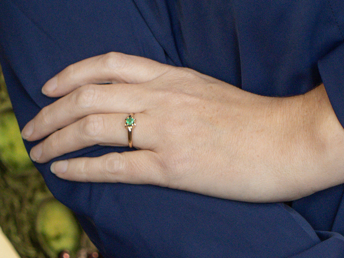 Vintage 14K Yellow Gold Emerald Solitaire Ring