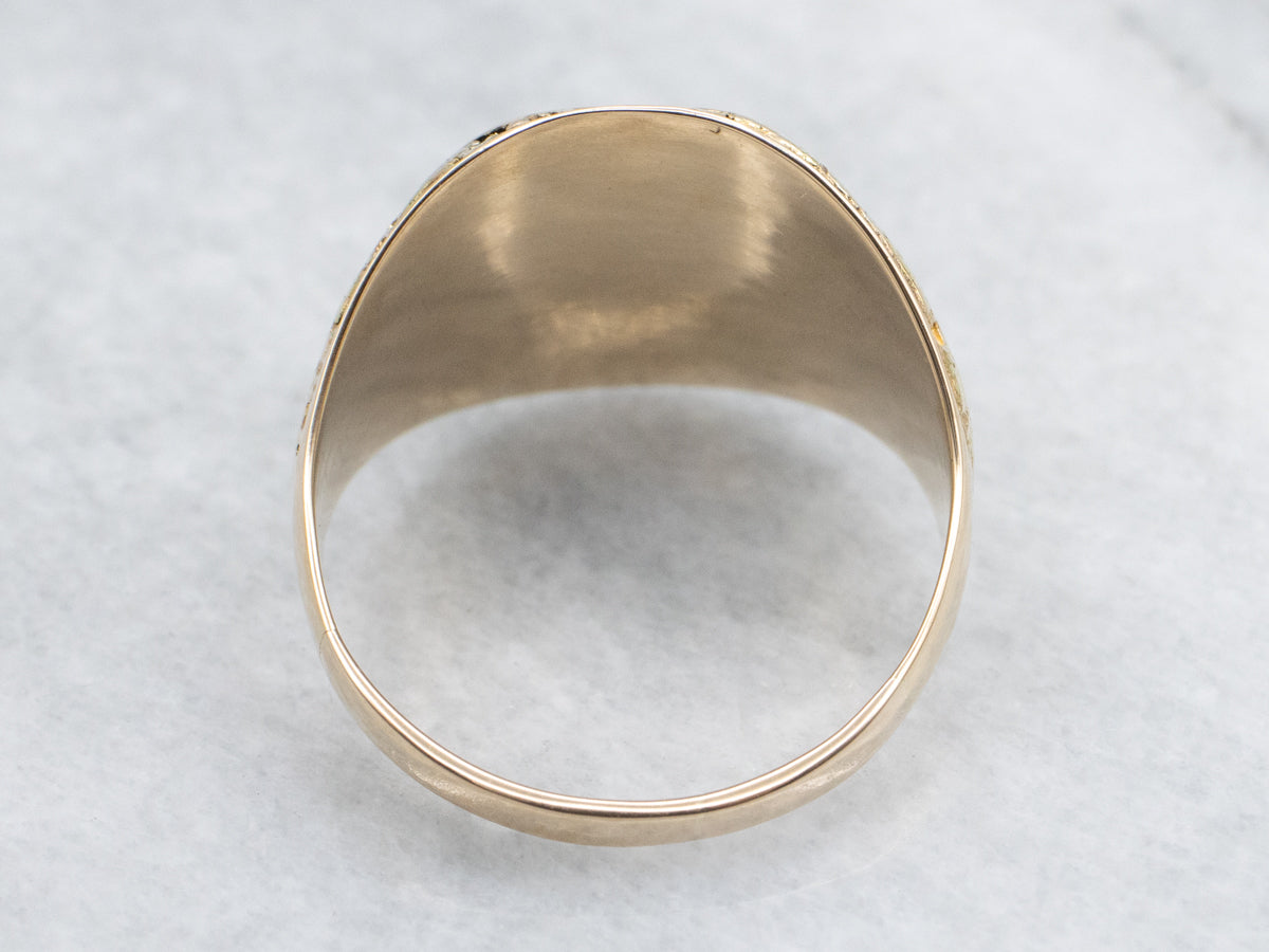 Vintage Double Heart Yellow Gold Signet Ring