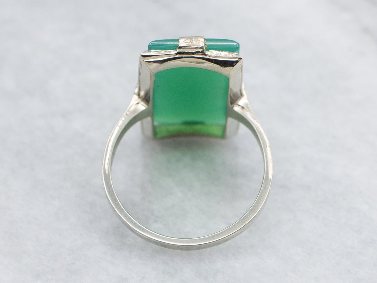 Hand-Engraved Green Onyx Art Deco Era Ring