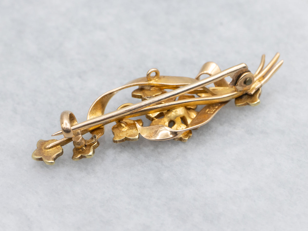 Antique Floral Seed Pearl Gold Pin