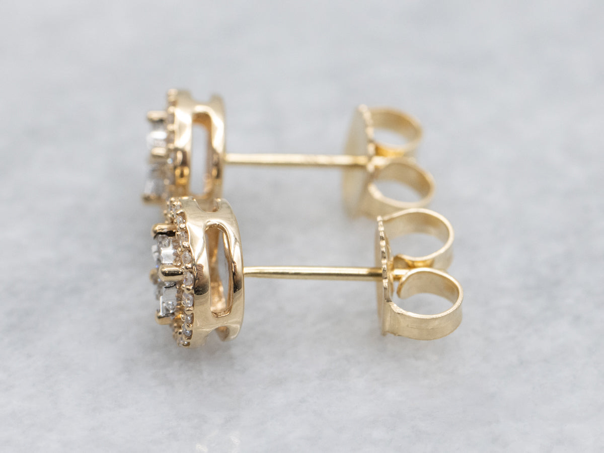 Round Diamond Cluster Yellow Gold Stud Earrings