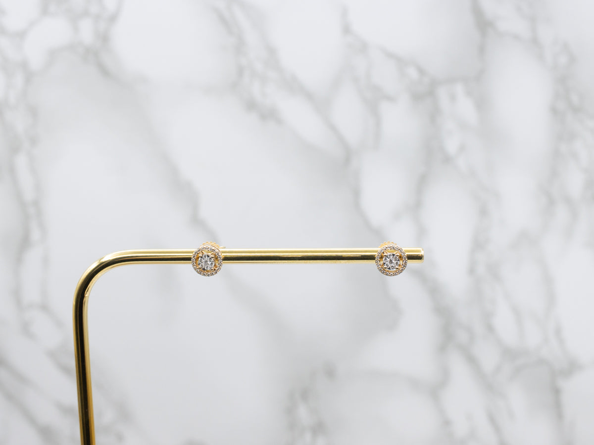 Round Diamond Cluster Yellow Gold Stud Earrings