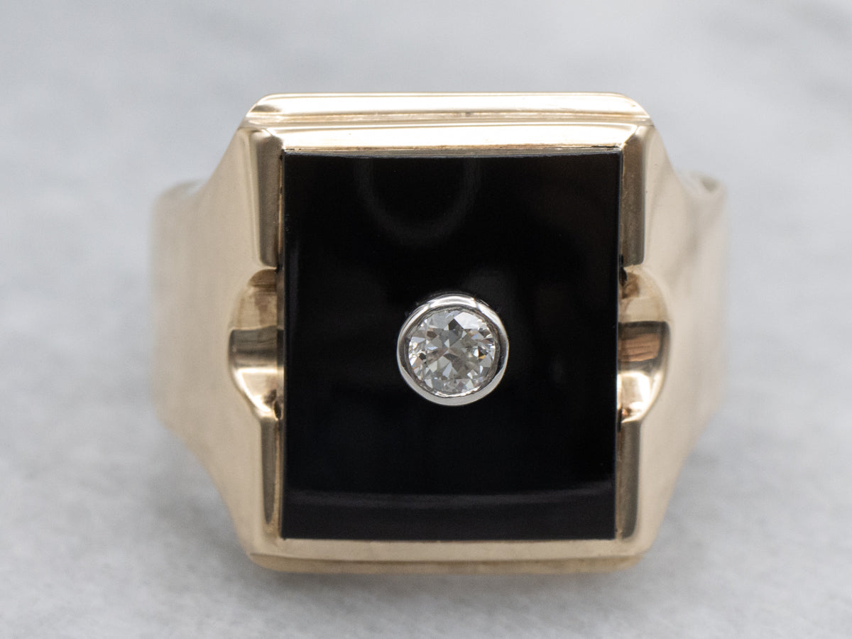 Men's Classic Black Onyx and Diamond Statement Ring