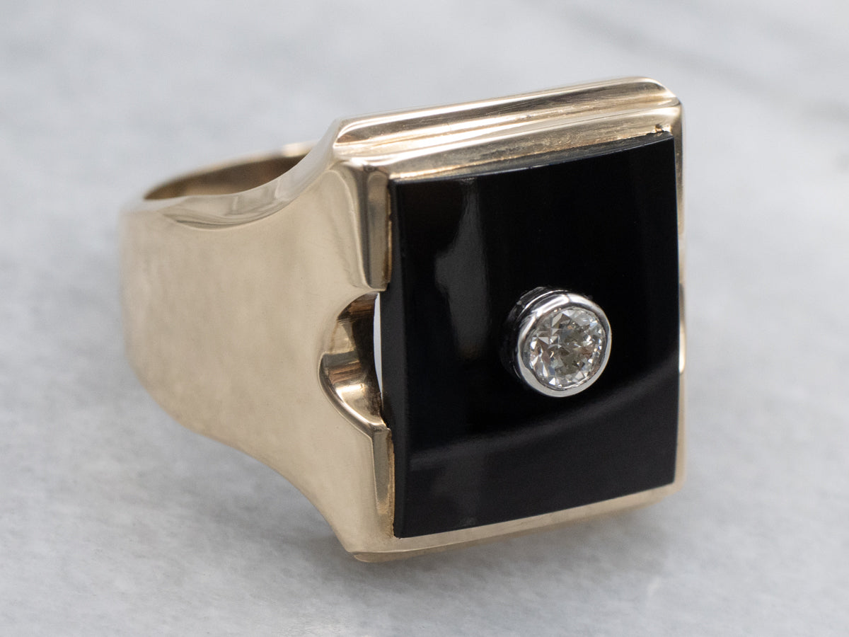Men's Classic Black Onyx and Diamond Statement Ring
