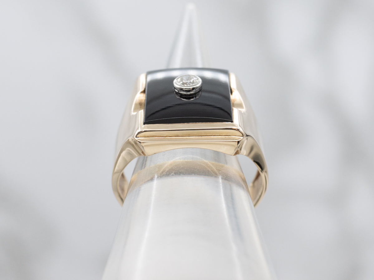 Men's Classic Black Onyx and Diamond Statement Ring