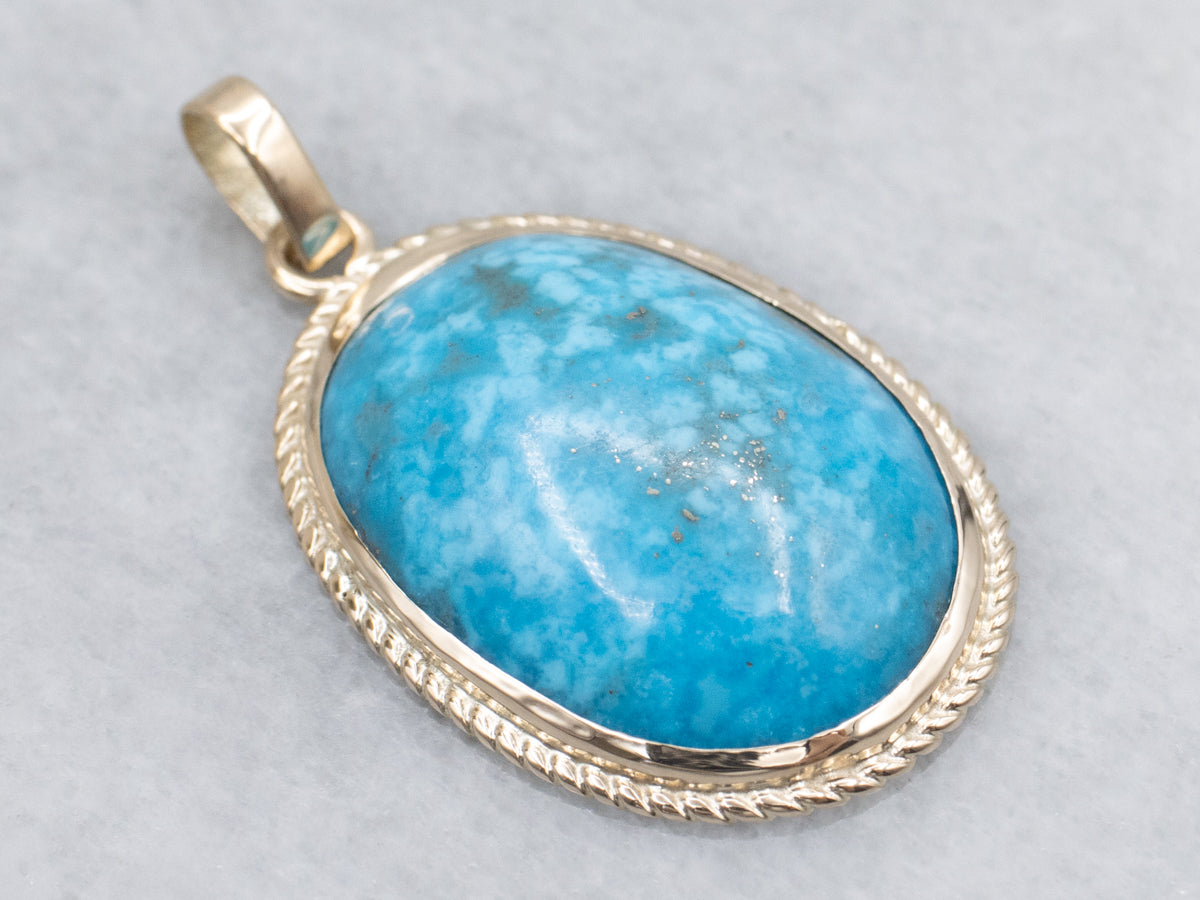 Turquoise Twisted Setting Yellow Gold Pendant
