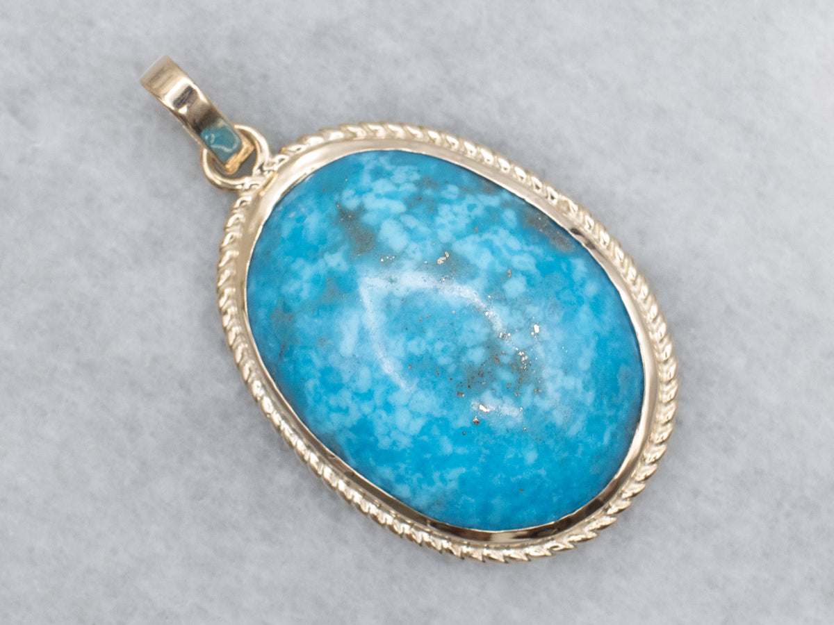 Turquoise Twisted Setting Yellow Gold Pendant
