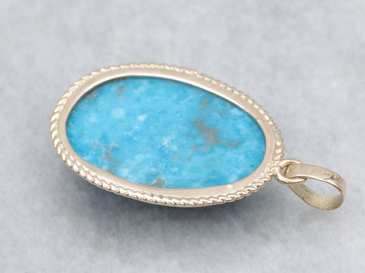 Turquoise Twisted Setting Yellow Gold Pendant
