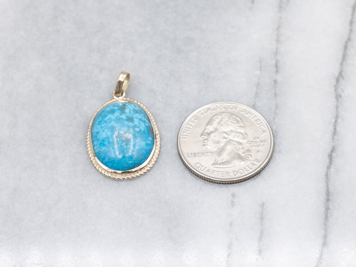 Turquoise Twisted Setting Yellow Gold Pendant