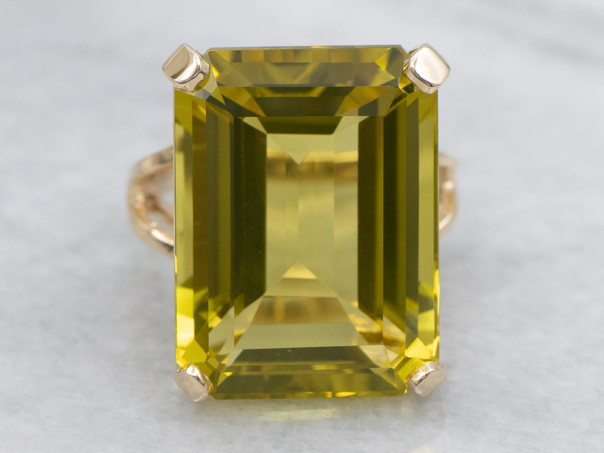 Bold Emerald-Cut Lemon Quartz Gold Cocktail Ring