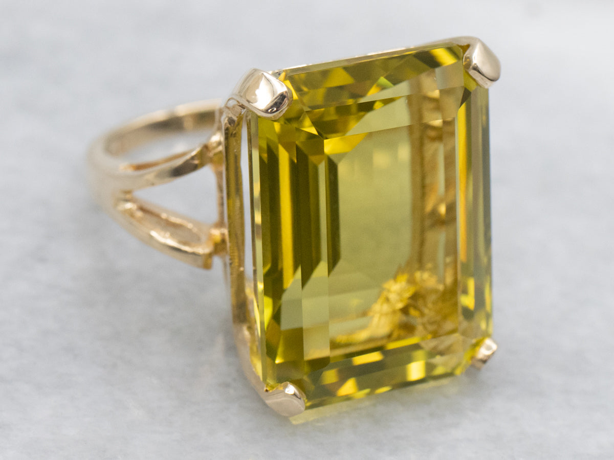Bold Emerald-Cut Lemon Quartz Gold Cocktail Ring