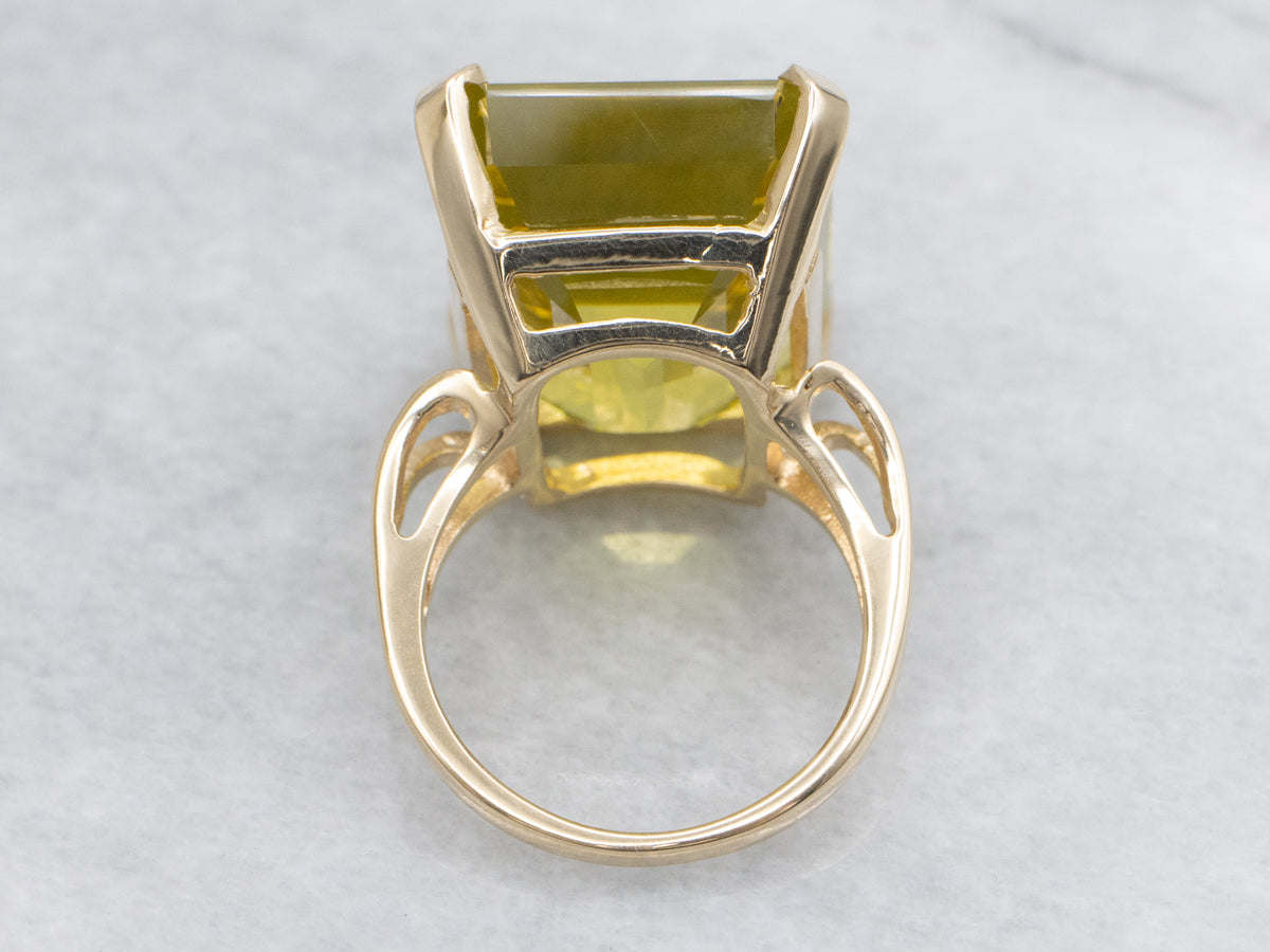 Bold Emerald-Cut Lemon Quartz Gold Cocktail Ring