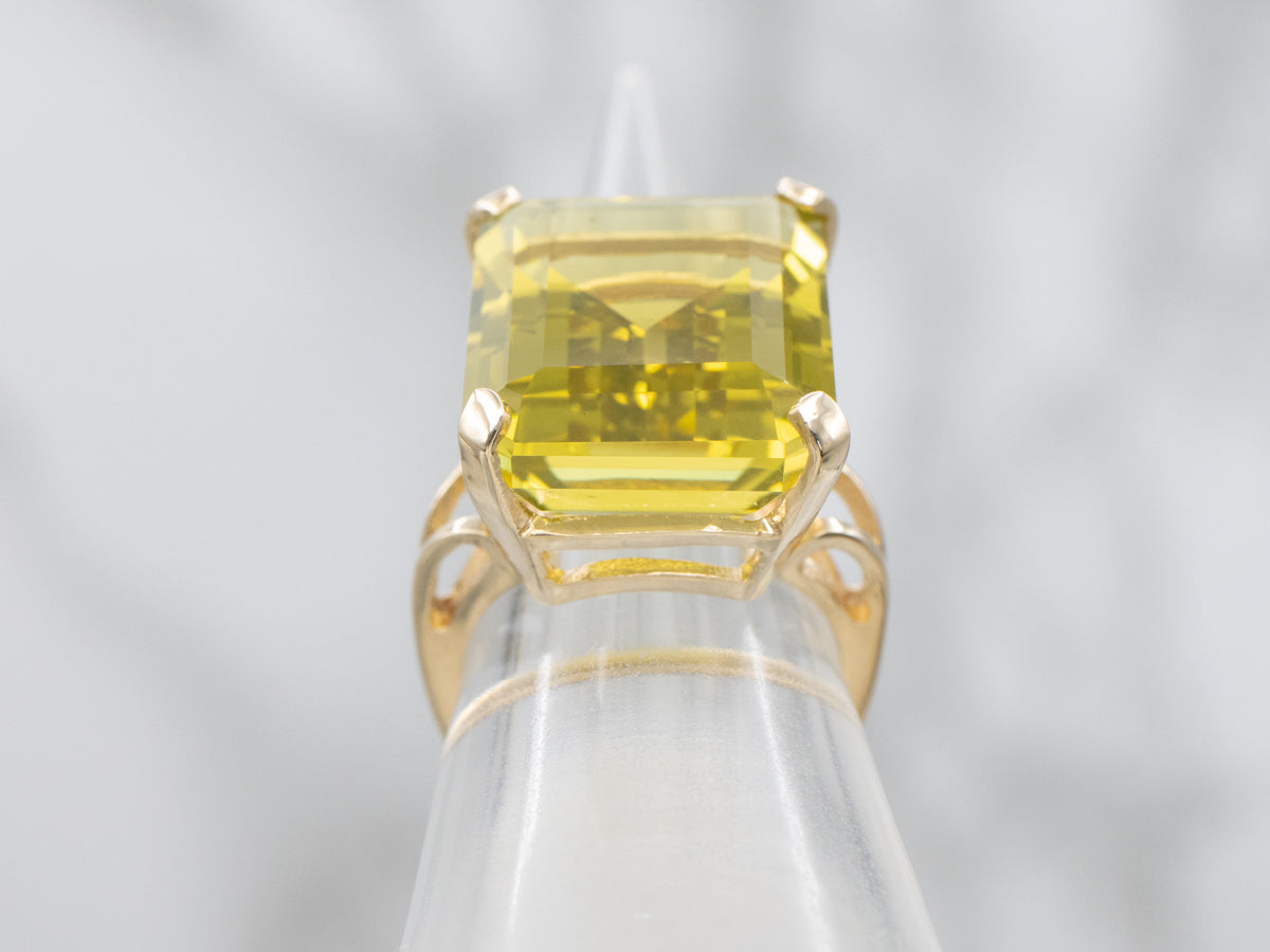 Bold Emerald-Cut Lemon Quartz Gold Cocktail Ring