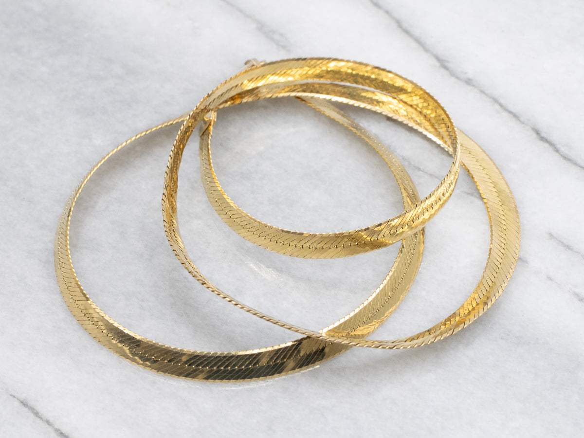 Yellow Gold Herringbone Necklace with Lobster Clasp