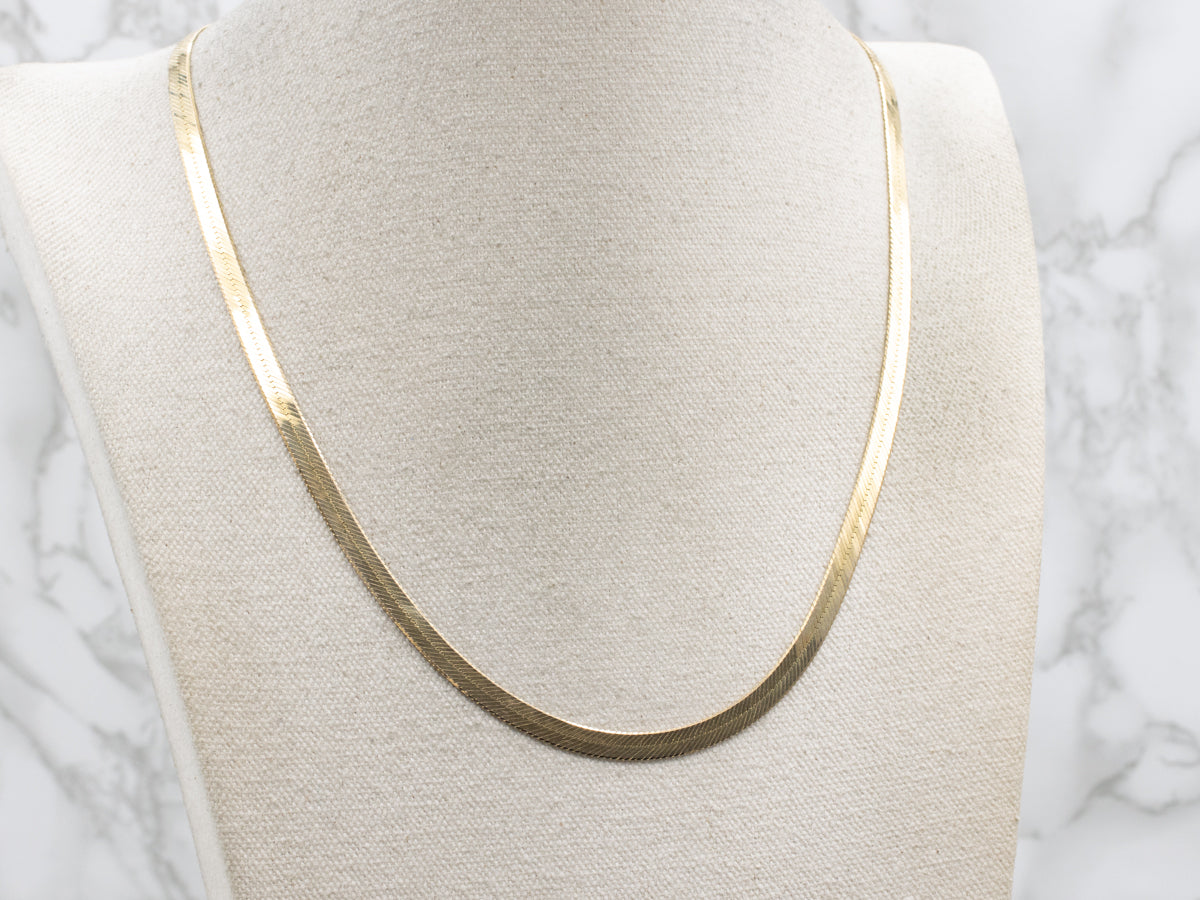 Yellow Gold Herringbone Necklace with Lobster Clasp