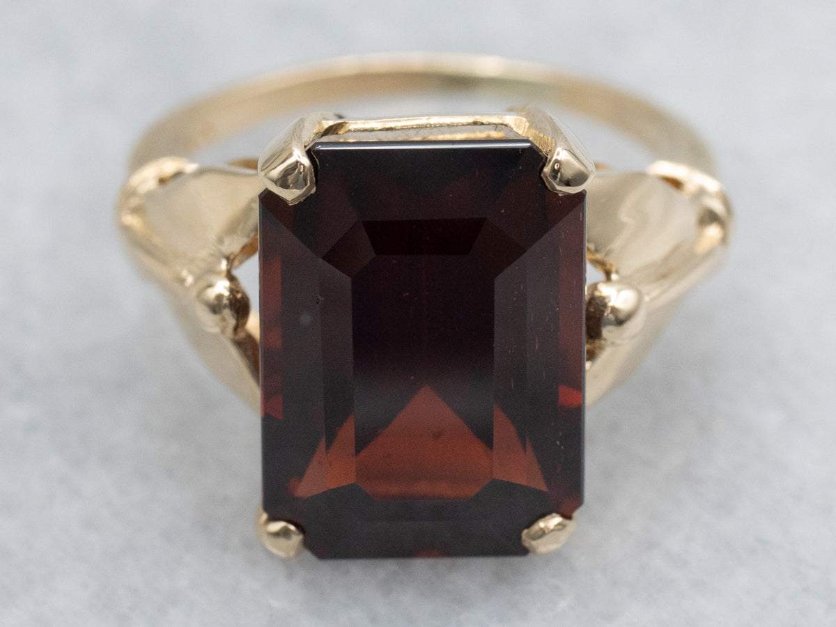 Vintage 14K Yellow Gold Emerald-Cut Garnet Ring