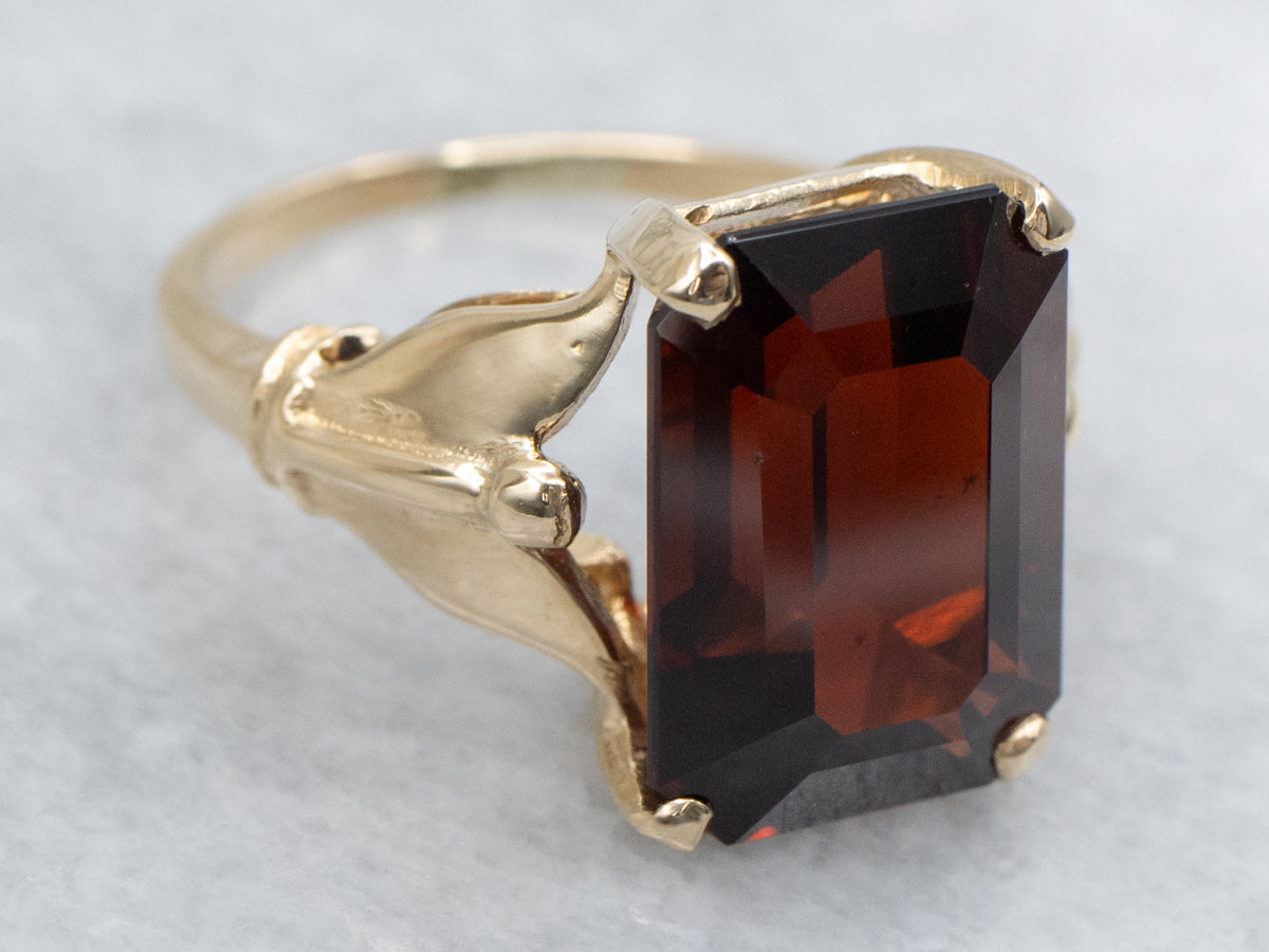 Vintage 14K Yellow Gold Emerald-Cut Garnet Ring