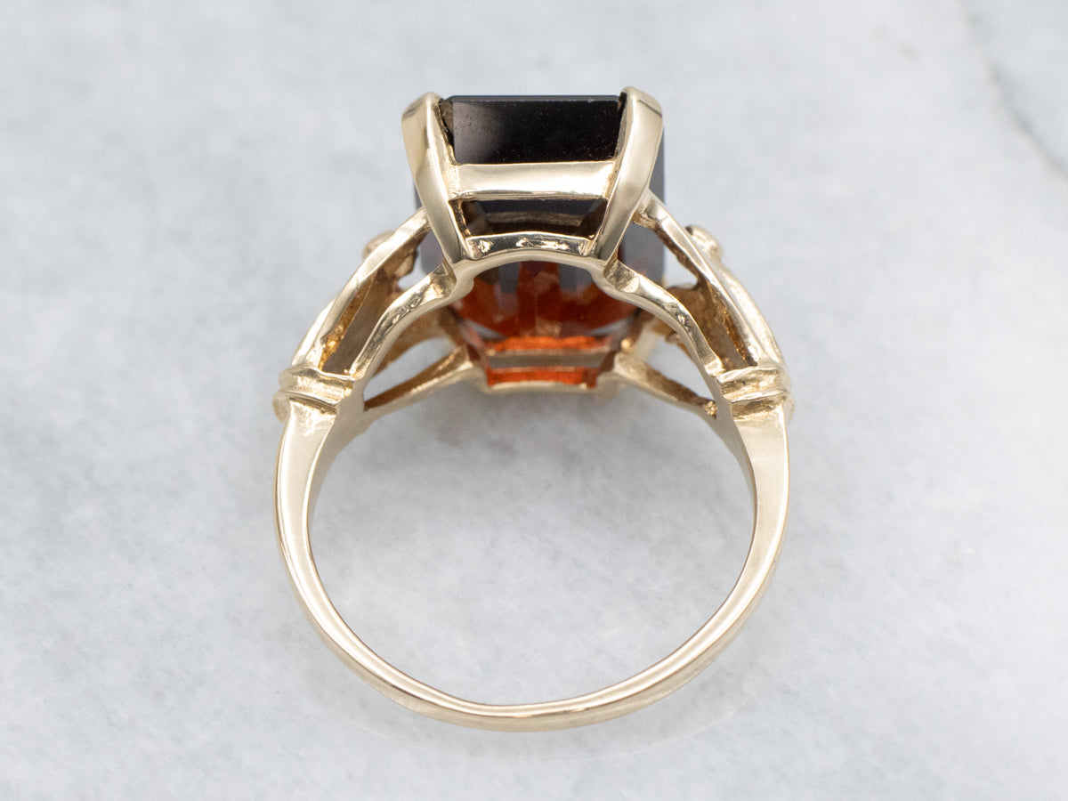 Vintage 14K Yellow Gold Emerald-Cut Garnet Ring