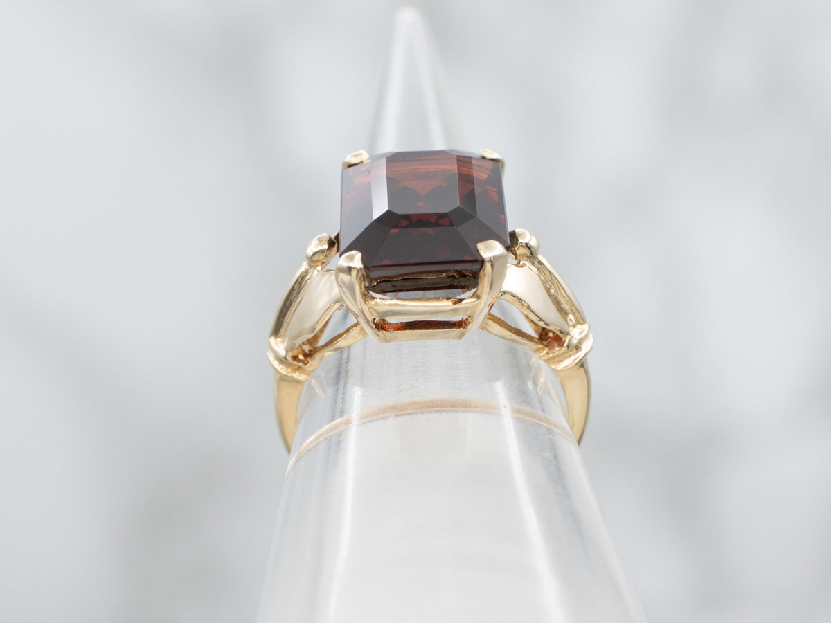 Vintage 14K Yellow Gold Emerald-Cut Garnet Ring
