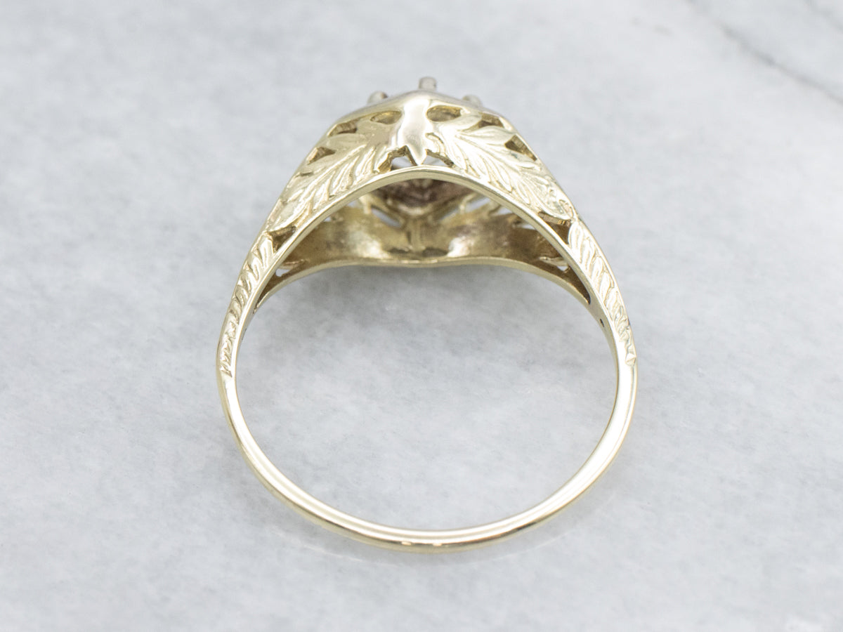 Old European Cut Diamond Art Nouveau Era Botanical Solitaire Ring
