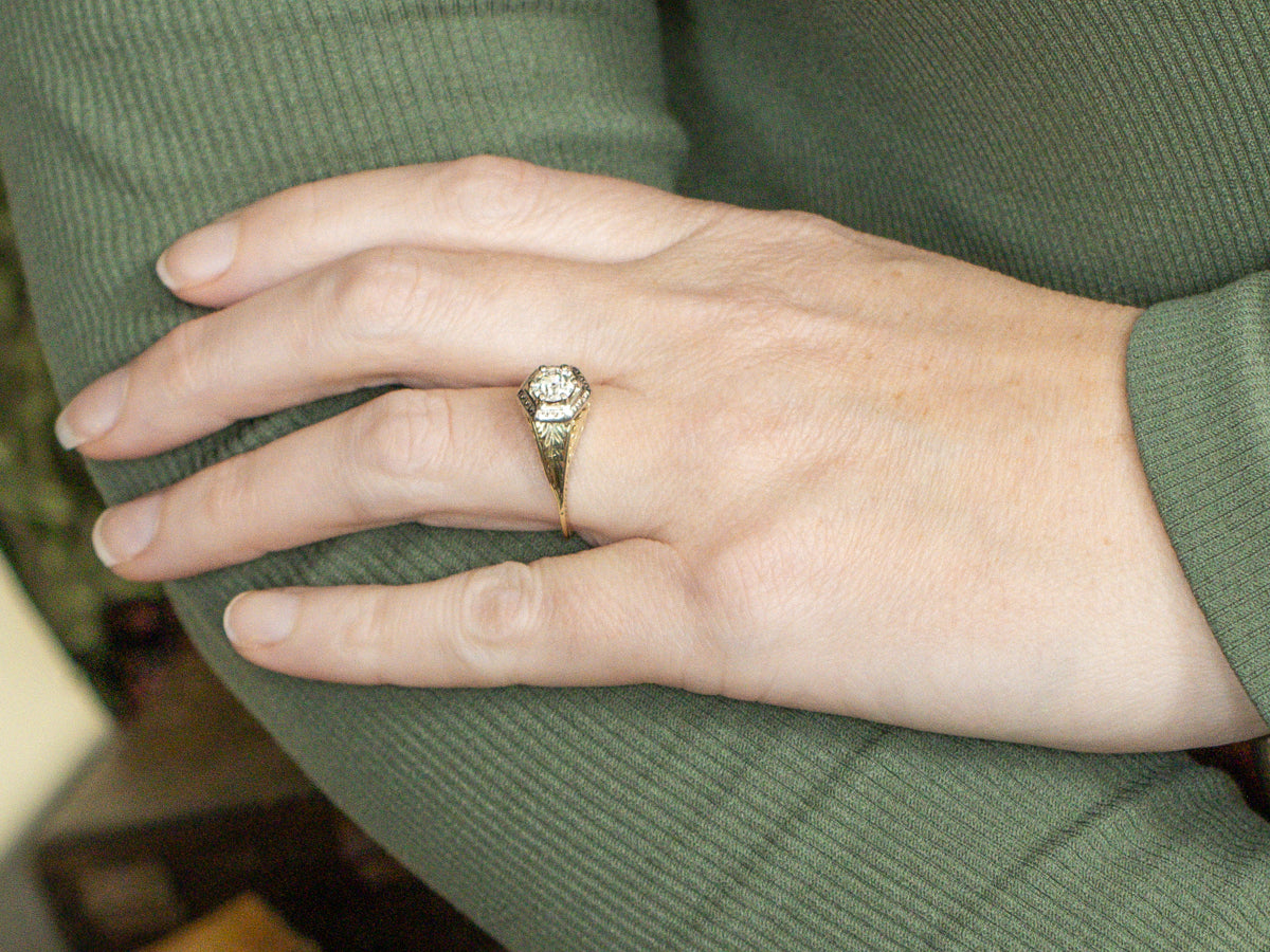 Old European Cut Diamond Art Nouveau Era Botanical Solitaire Ring