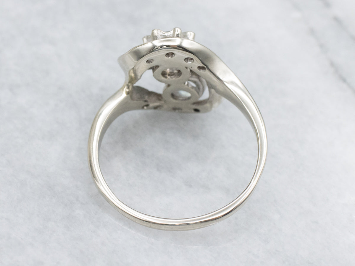 Blue Zircon and Diamond 1950s White Gold Ring