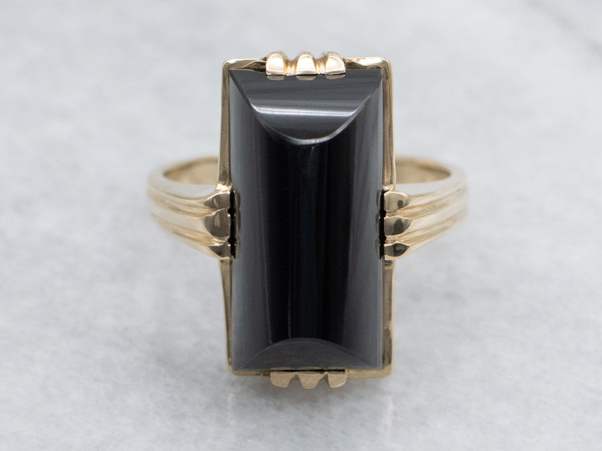 Ladies Black Onyx and Gold Mid Century Ring
