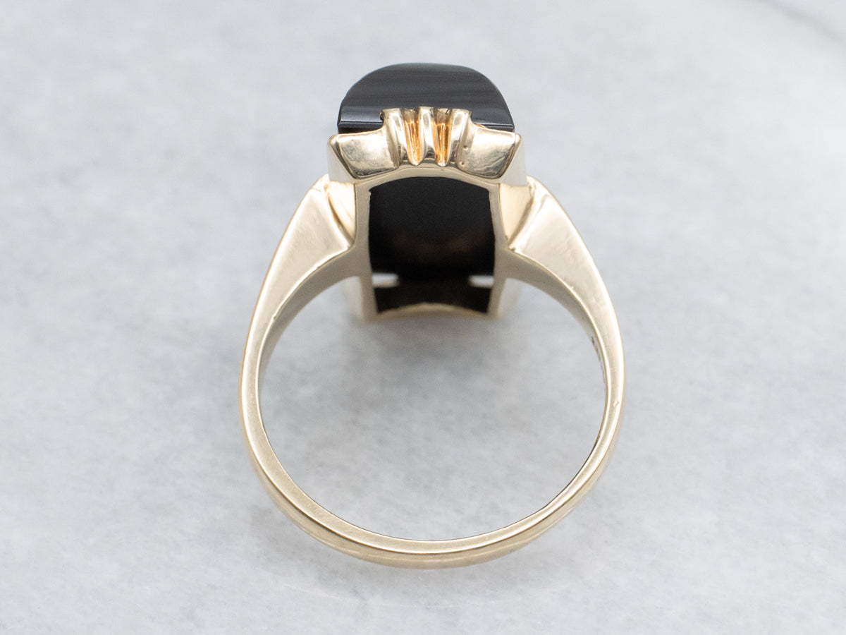 Ladies Black Onyx and Gold Mid Century Ring